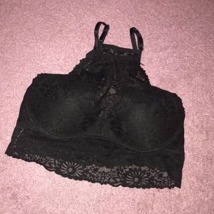 PINK high neck black lace bra